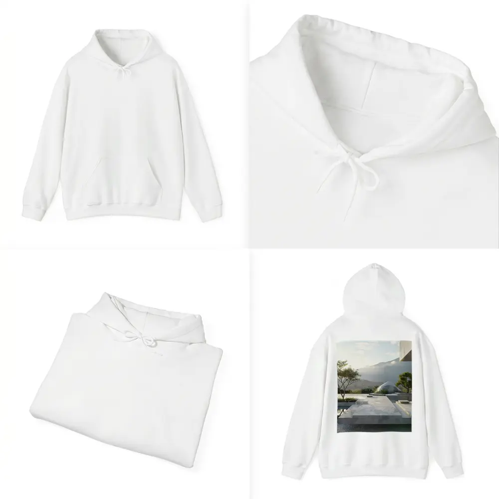 Minimalist Concrete Garden Architecture Mountain Backdrop – Hoodies