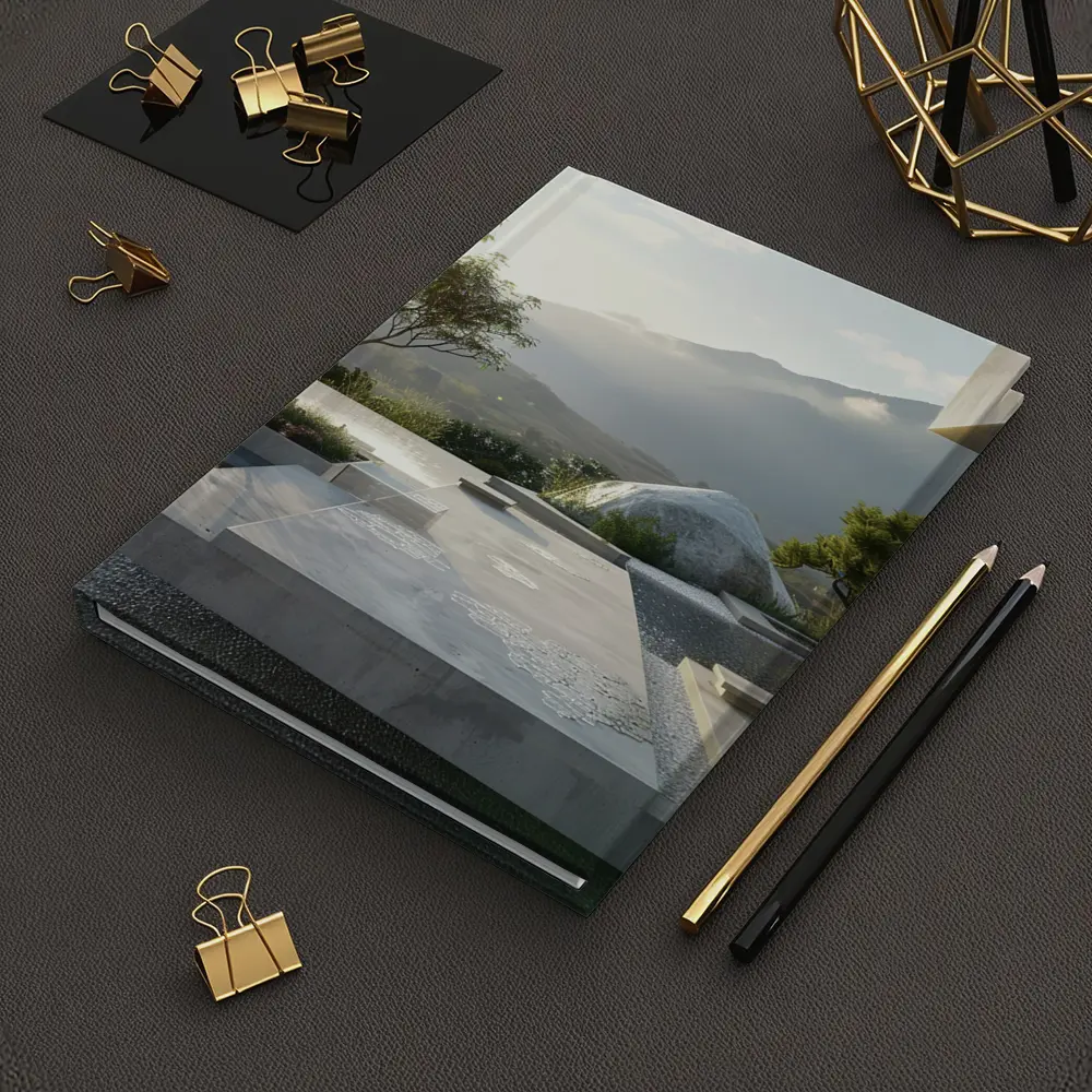 Minimalist Concrete Garden Architecture Mountain Backdrop – Notebooks