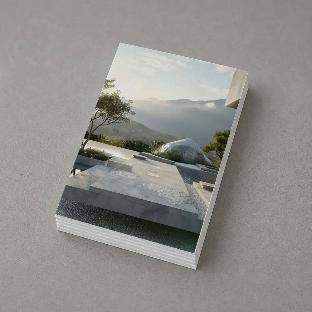 Minimalist Concrete Garden Architecture Mountain Backdrop – Postcards
