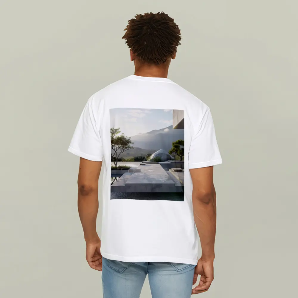 Minimalist Concrete Garden Architecture Mountain Backdrop – T-Shirts