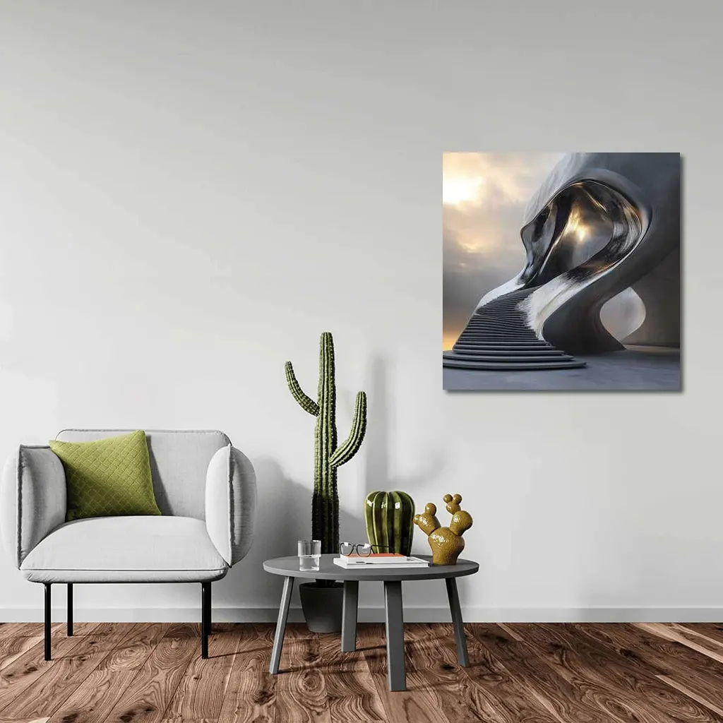 Futuristic Sculptural Architecture Cloudy Sky Art – Wall Art