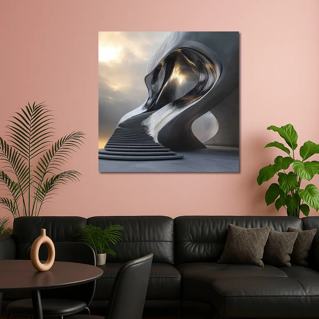 Futuristic Sculptural Architecture Cloudy Sky Art – Wall Art