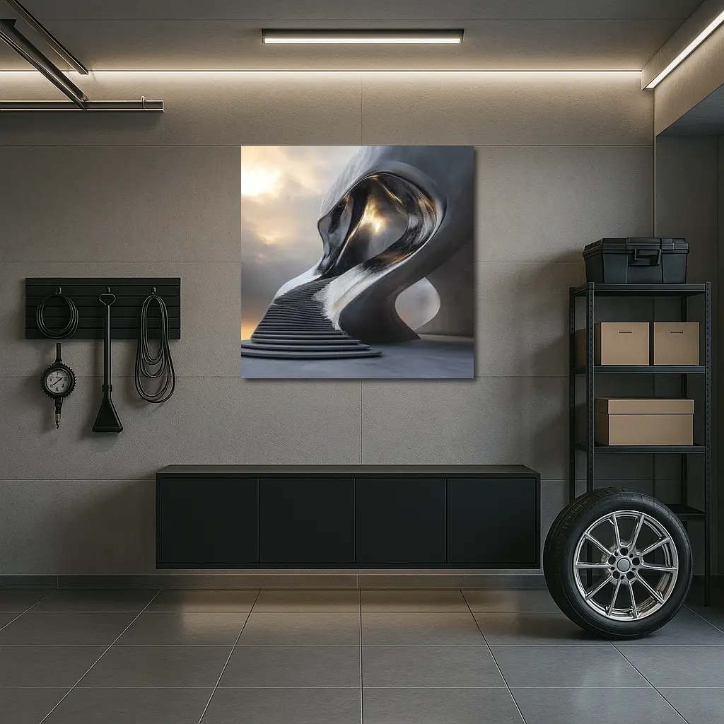 Futuristic Sculptural Architecture Cloudy Sky Art – Wall Art