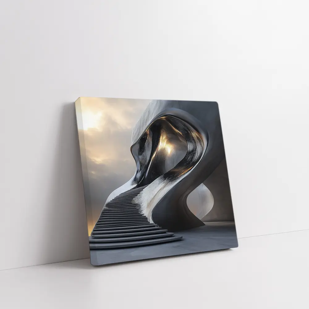 Futuristic Sculptural Architecture Cloudy Sky Art – Wall Art