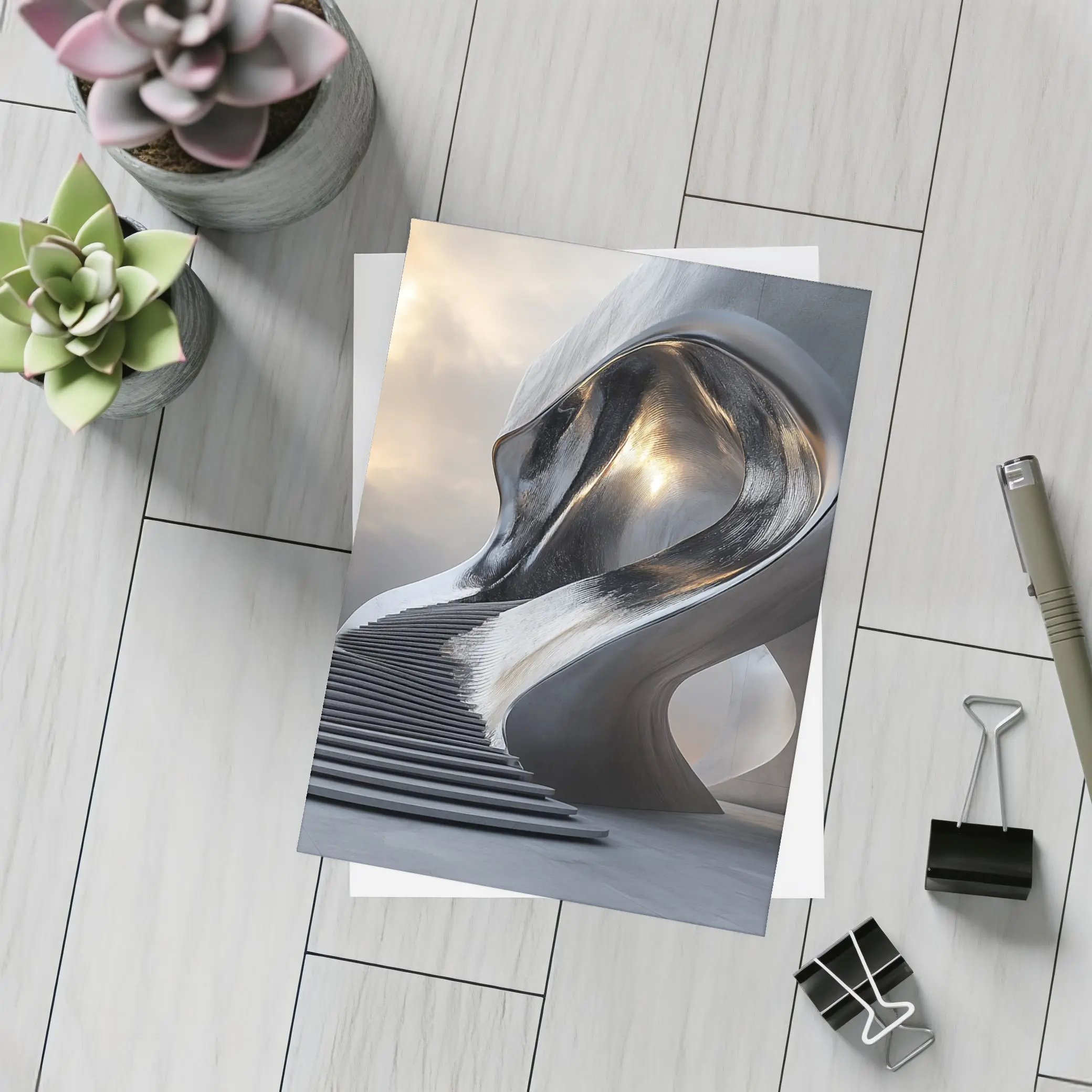 Futuristic Sculptural Architecture Cloudy Sky Art – Postcards