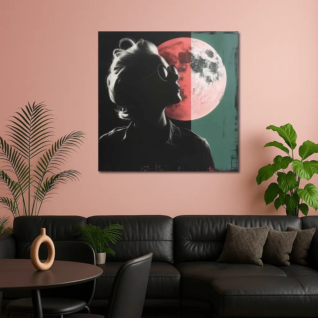 Woman Silhouette Pink Moon Pop Art – Wall Art