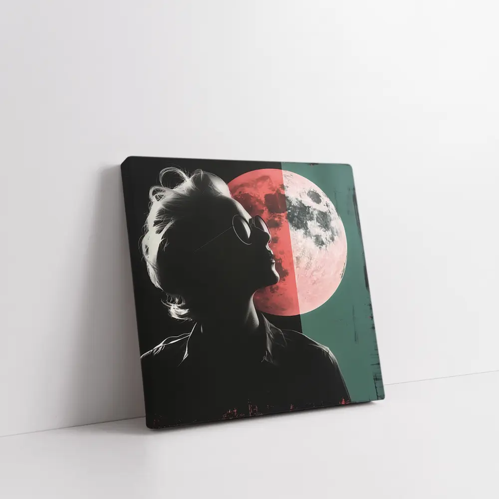 Woman Silhouette Pink Moon Pop Art – Wall Art