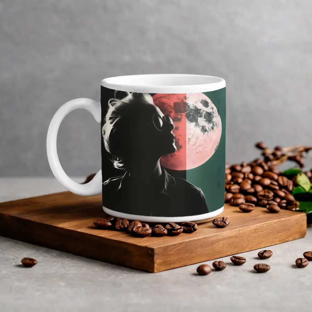 Woman Silhouette Pink Moon Pop Art – Mugs