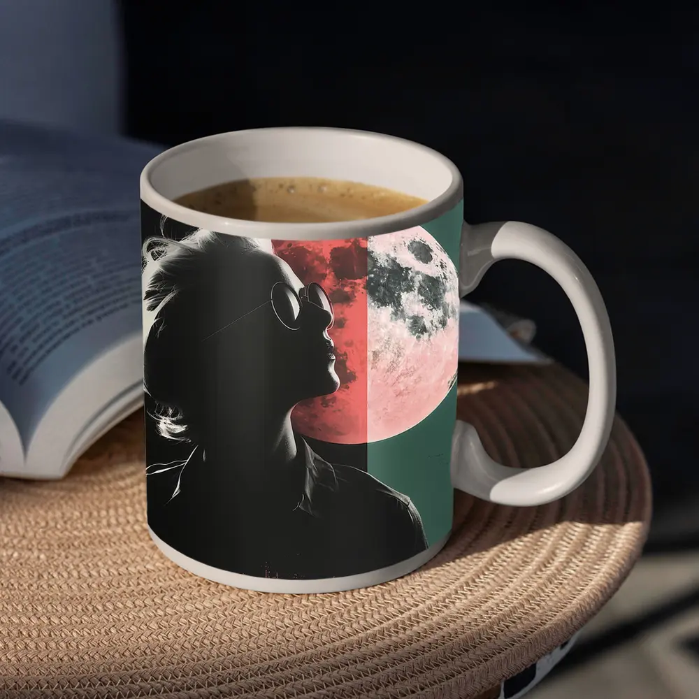Woman Silhouette Pink Moon Pop Art – Mugs