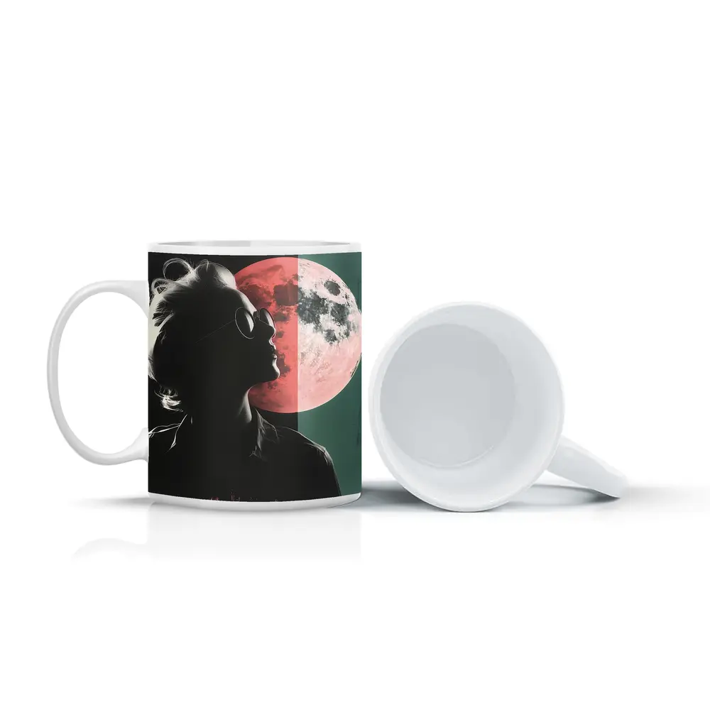 Woman Silhouette Pink Moon Pop Art – Mugs