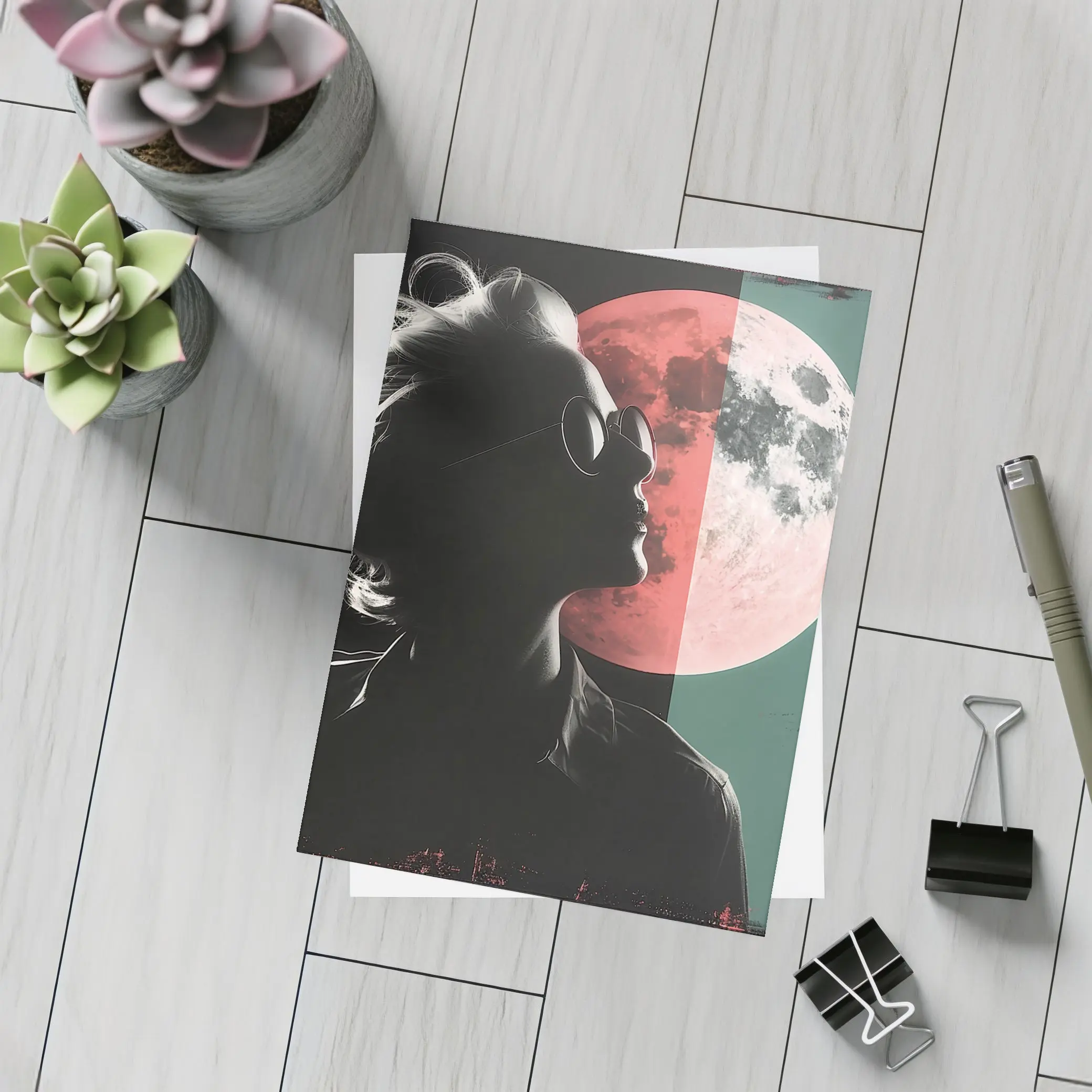 Woman Silhouette Pink Moon Pop Art – Postcards