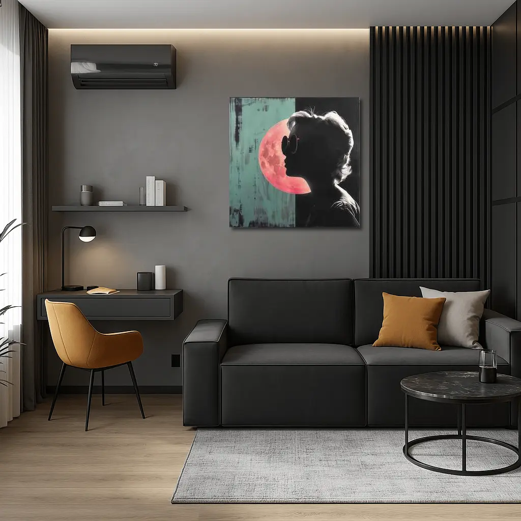 Woman Silhouette Pink Moon Teal Pop Art – Wall Art