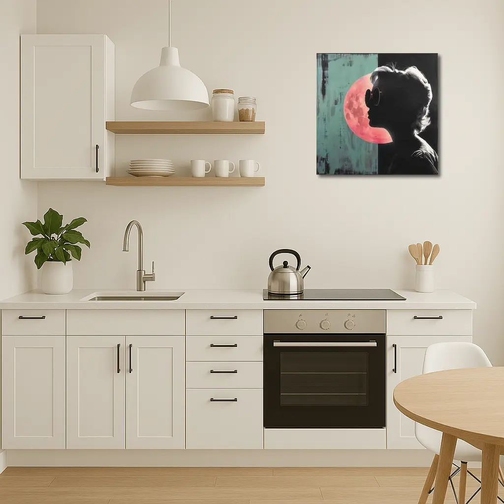 Woman Silhouette Pink Moon Teal Pop Art – Wall Art