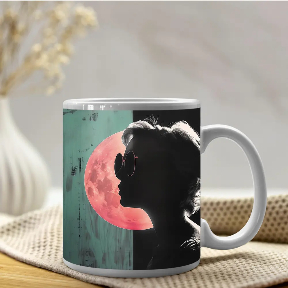 Woman Silhouette Pink Moon Teal Pop Art – Mugs