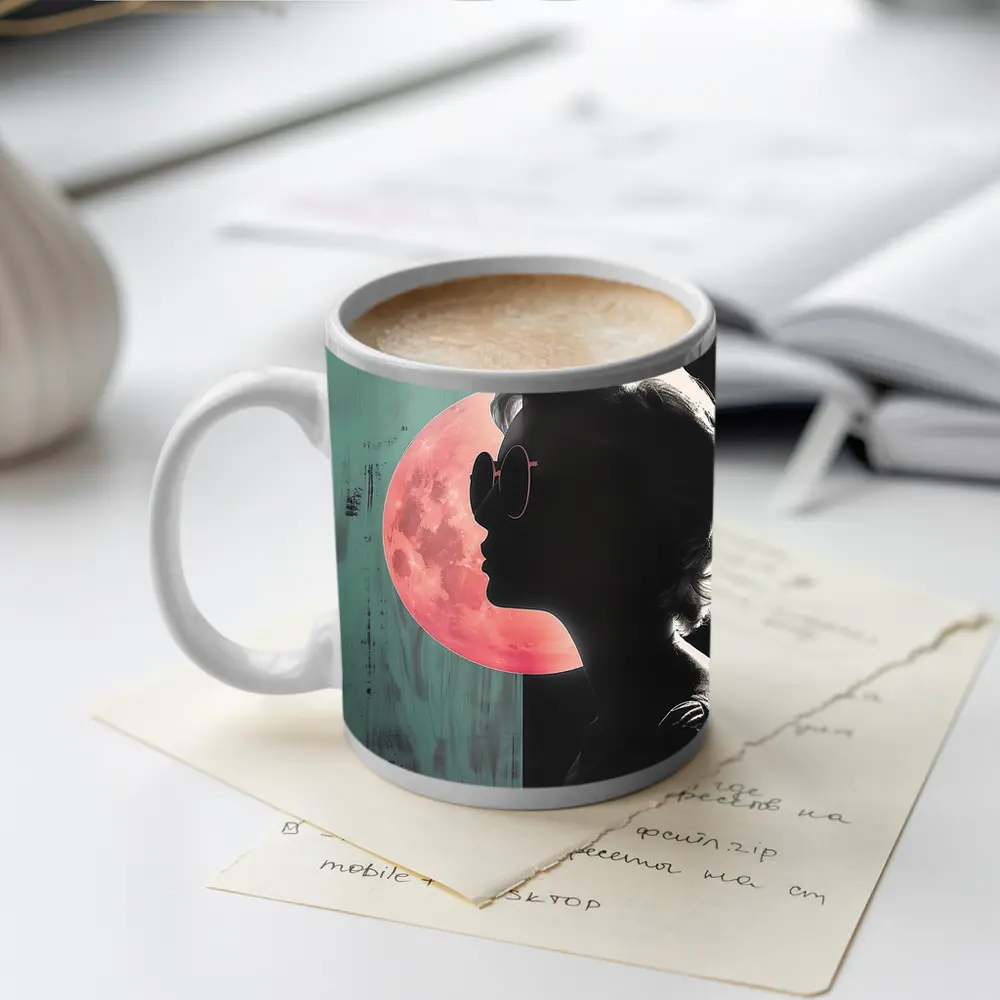 Woman Silhouette Pink Moon Teal Pop Art – Mugs