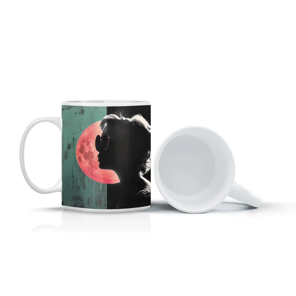 Woman Silhouette Pink Moon Teal Pop Art – Mugs