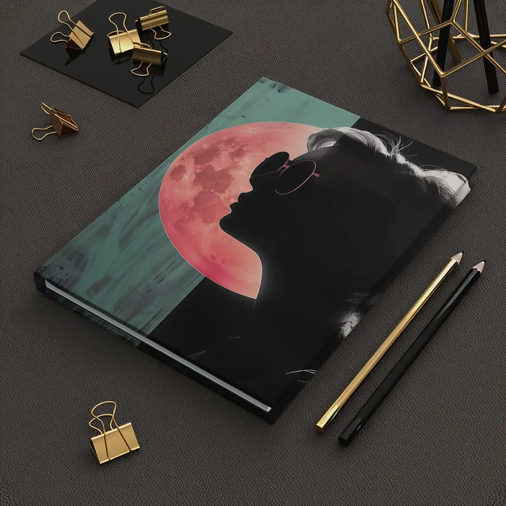 Woman Silhouette Pink Moon Teal Pop Art – Notebooks