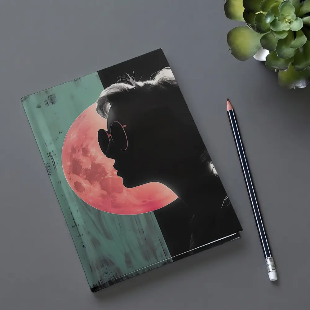 Woman Silhouette Pink Moon Teal Pop Art – Notebooks