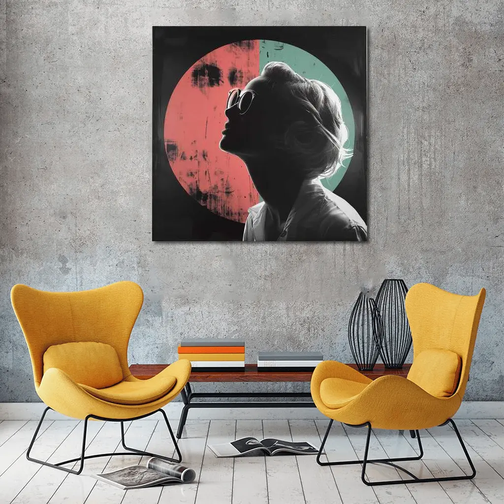 Woman Silhouette Pop Art Circle Background – Wall Art