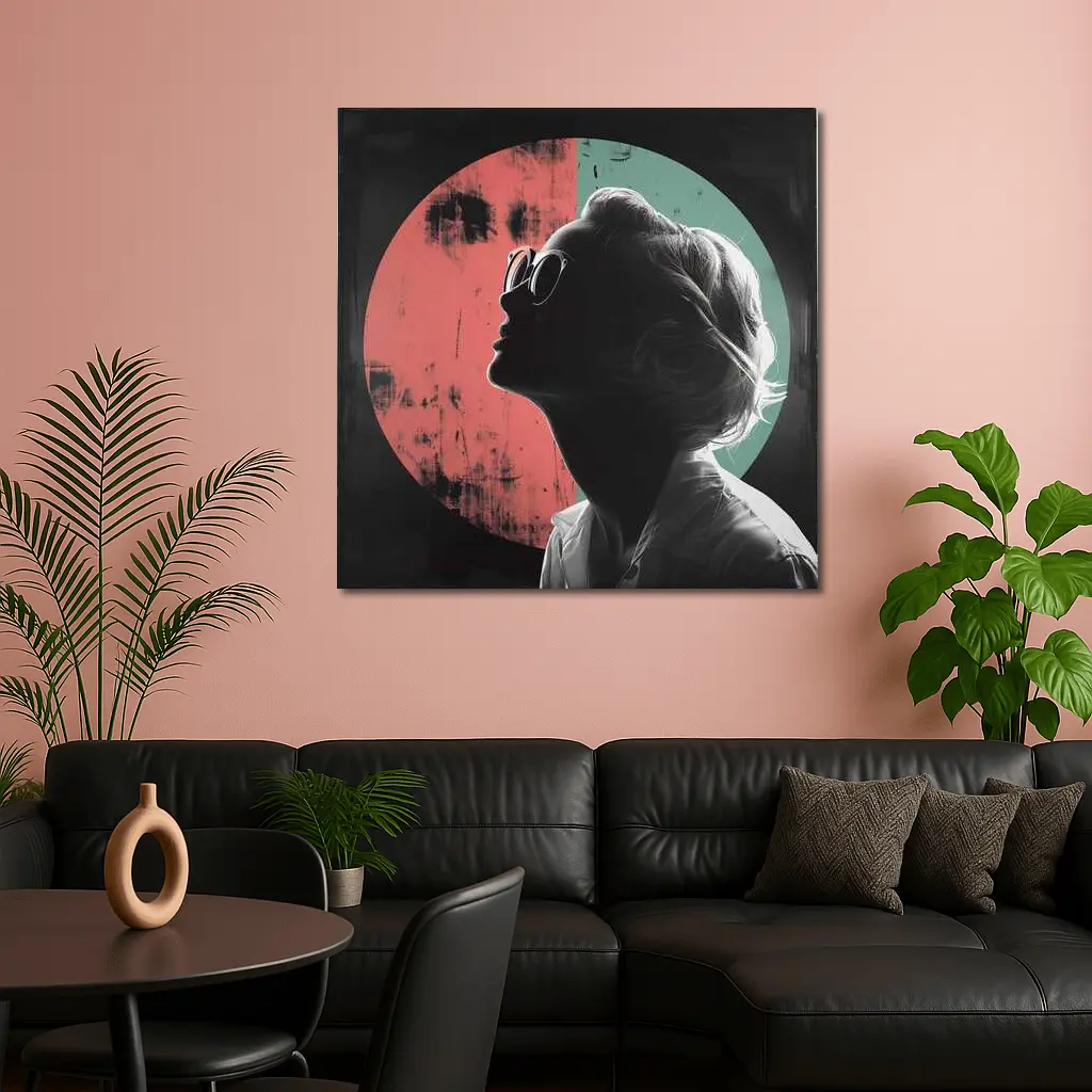 Woman Silhouette Pop Art Circle Background – Wall Art