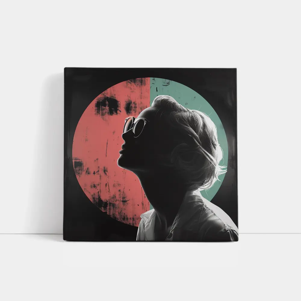 Woman Silhouette Pop Art Circle Background – Wall Art