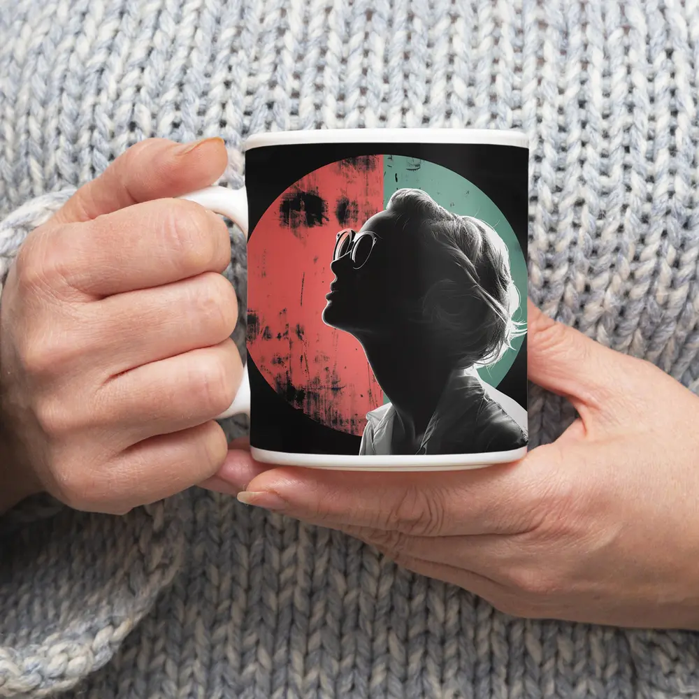 Woman Silhouette Pop Art Circle Background – Mugs
