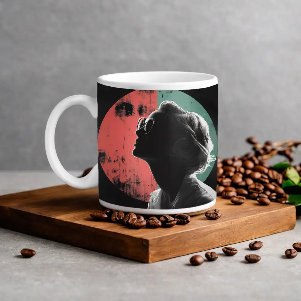 Woman Silhouette Pop Art Circle Background – Mugs