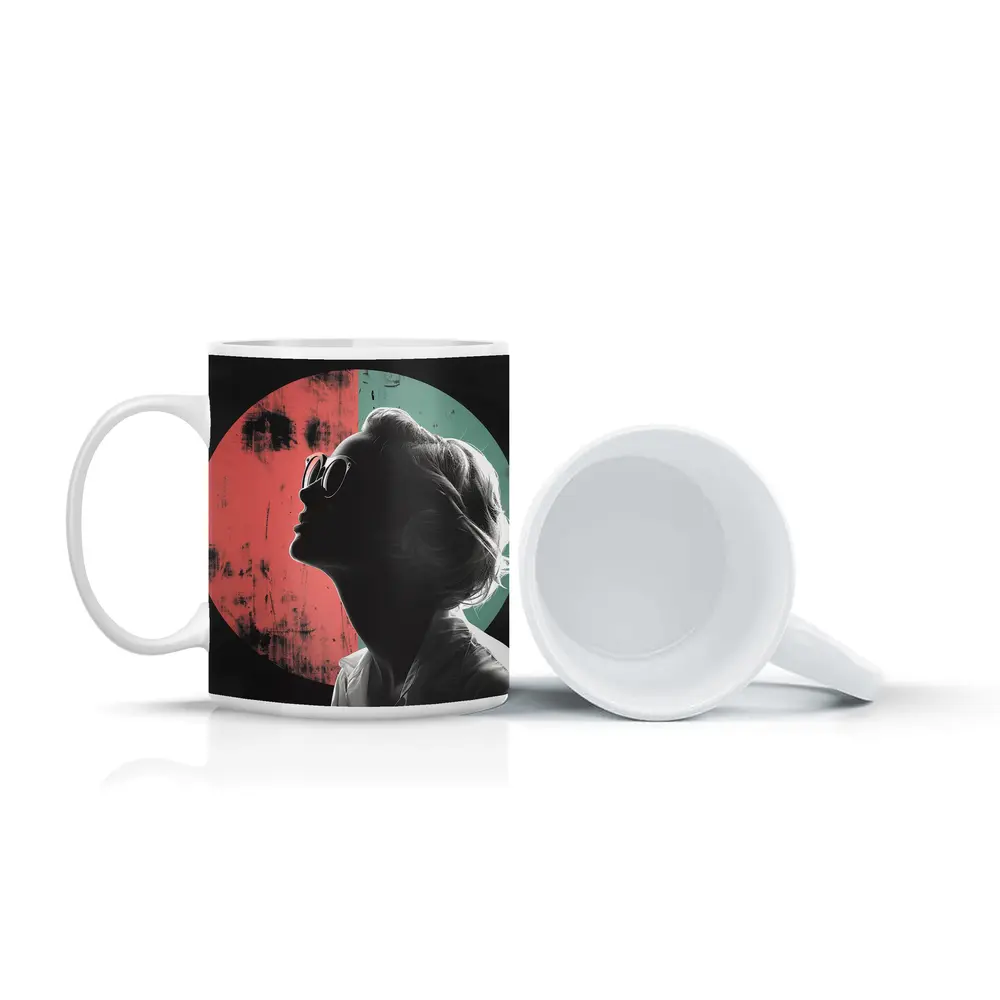 Woman Silhouette Pop Art Circle Background – Mugs