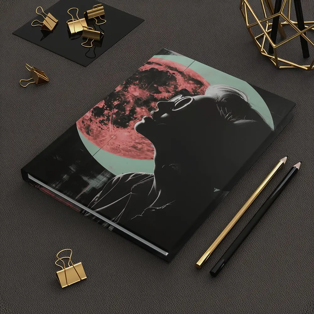 Woman Silhouette Pink Moon Dark Background – Notebooks