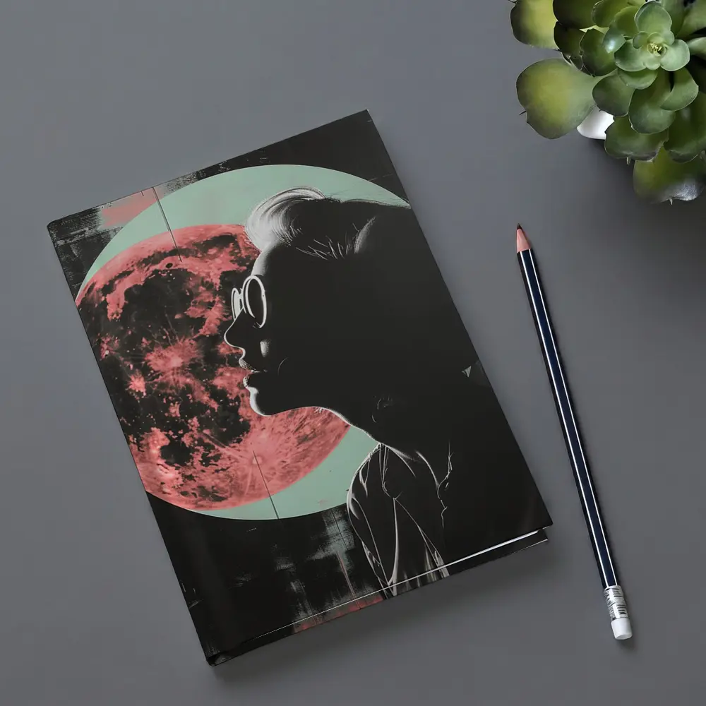 Woman Silhouette Pink Moon Dark Background – Notebooks