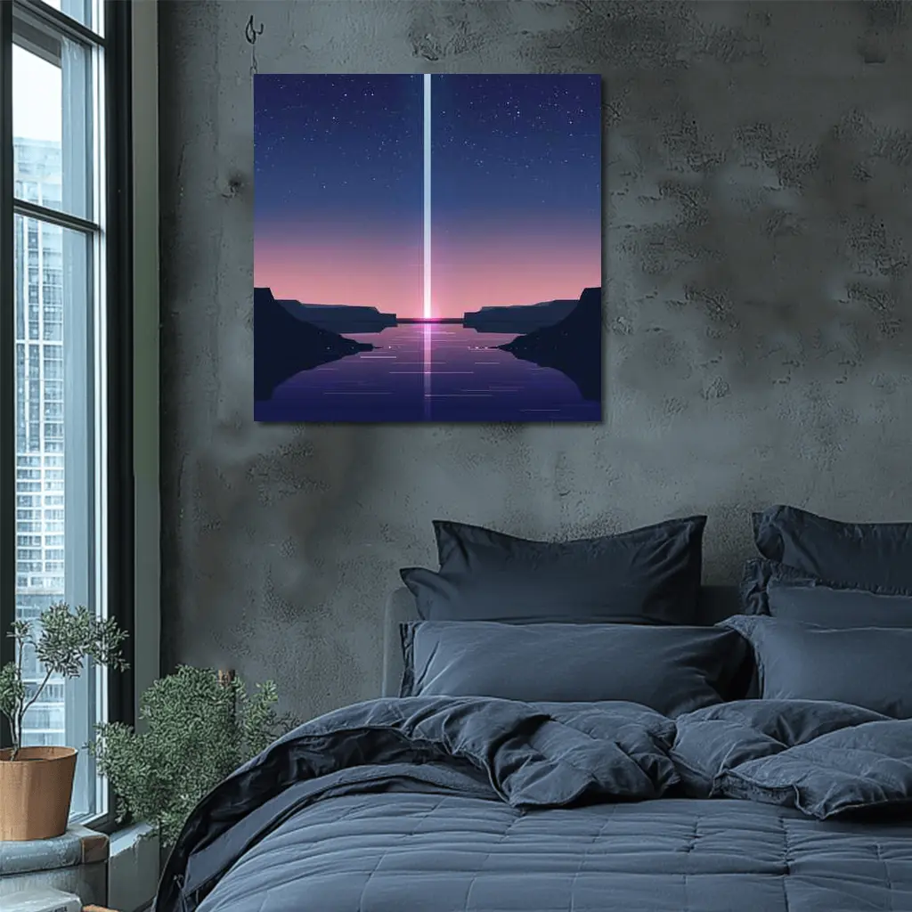 Minimalist Starry Night Canyon Light Beam – Wall Art