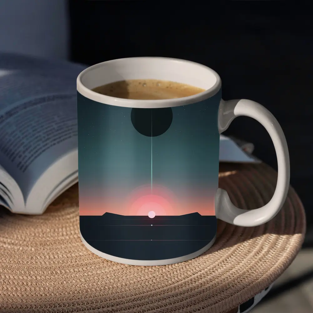 Minimalist Sunset Eclipse Dark Sky Art – Mugs