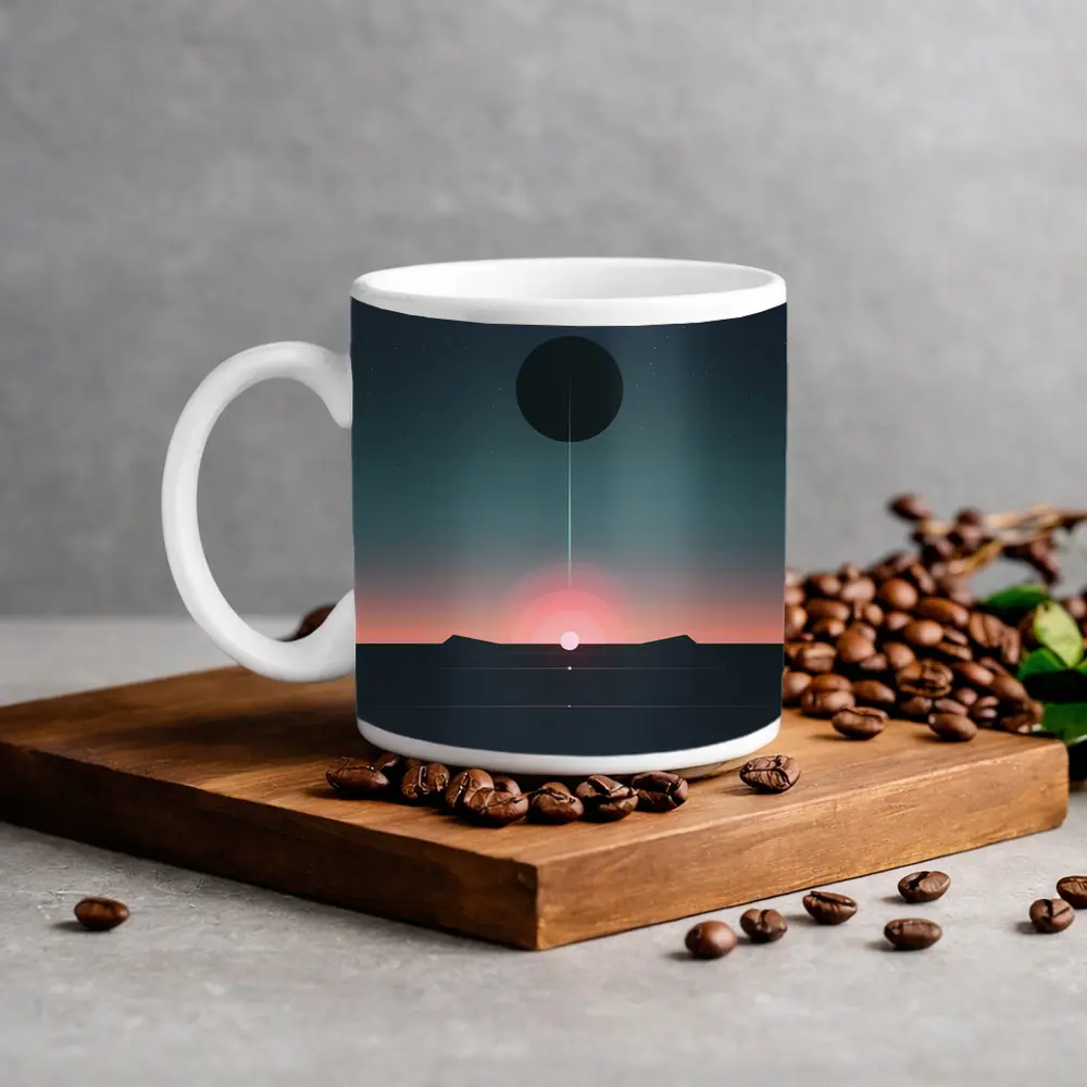Minimalist Sunset Eclipse Dark Sky Art – Mugs