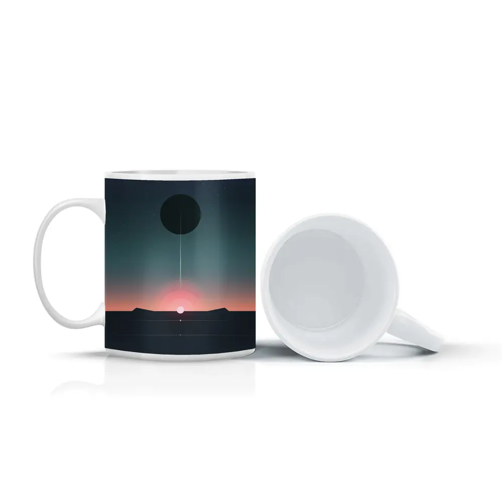 Minimalist Sunset Eclipse Dark Sky Art – Mugs