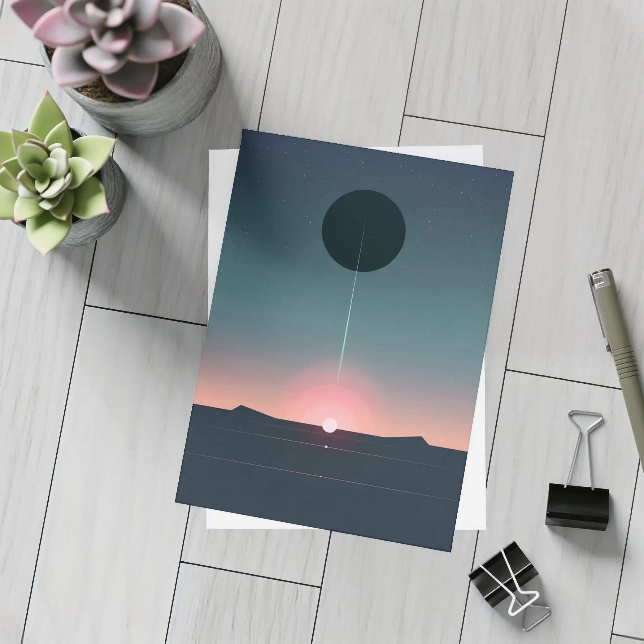 Minimalist Sunset Eclipse Dark Sky Art – Postcards