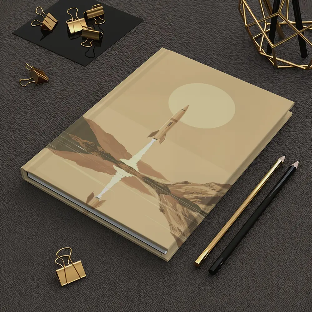 Retro Rocket Launch Over Calm Lake – Notebooks