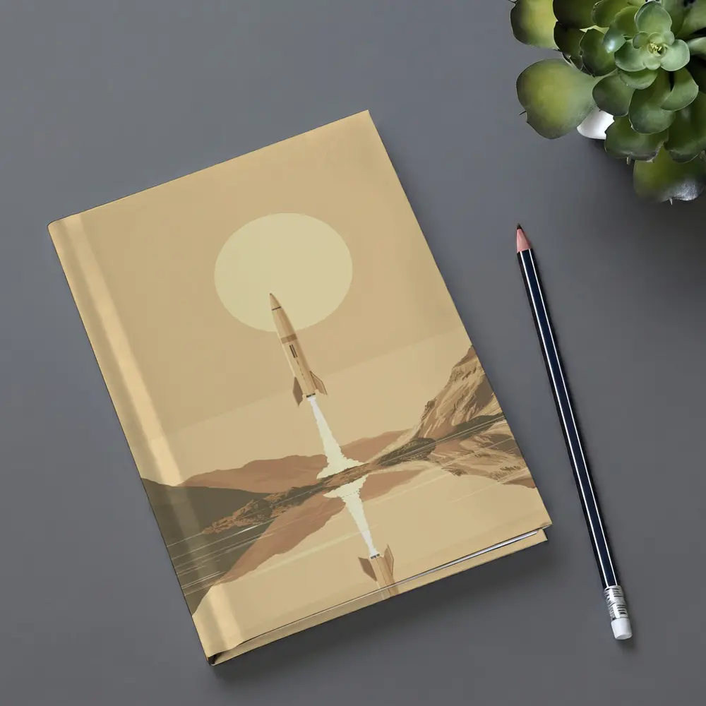 Retro Rocket Launch Over Calm Lake – Notebooks