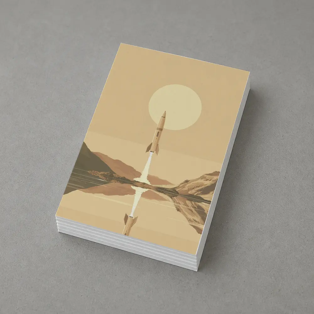 Retro Rocket Launch Over Calm Lake – Postcards