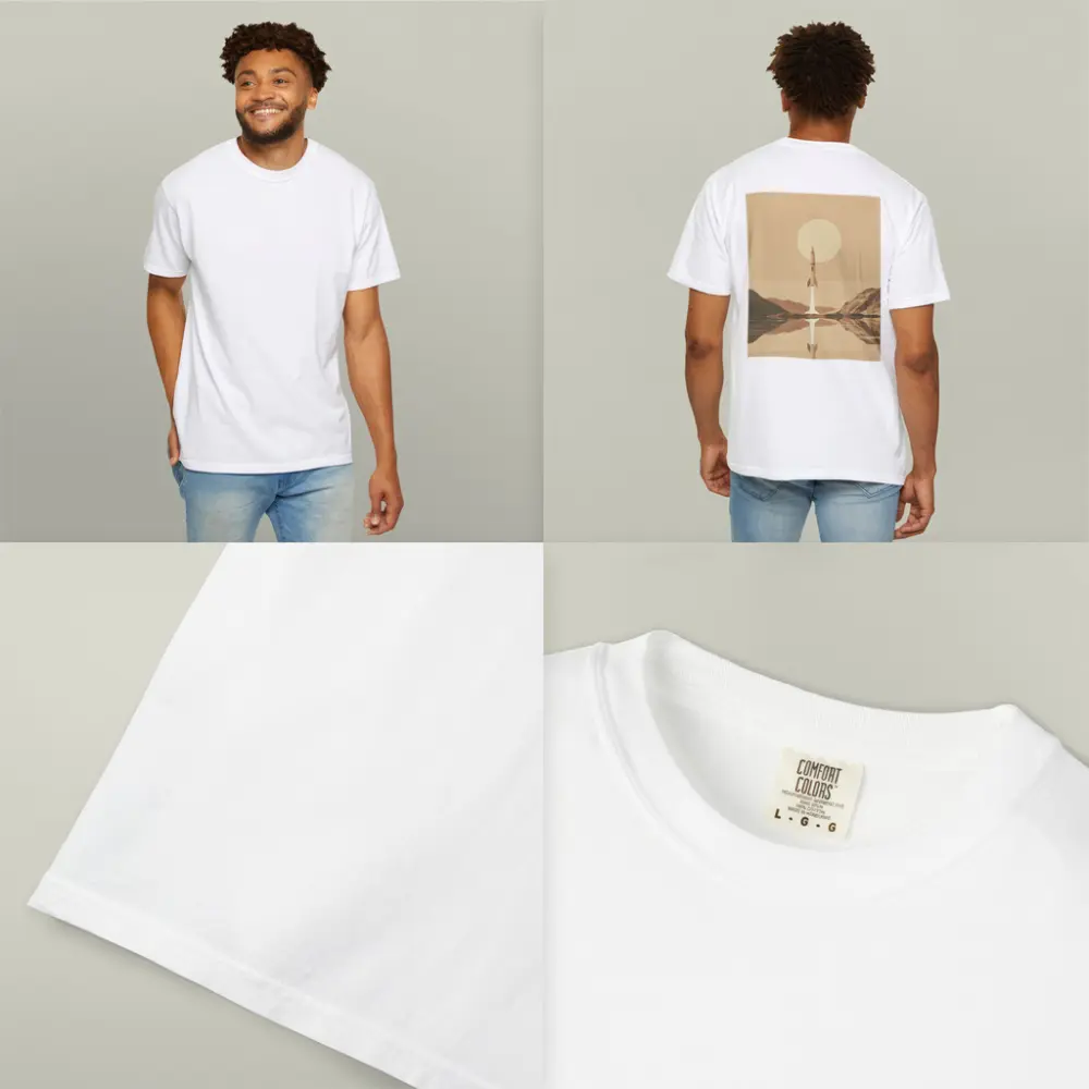 Retro Rocket Launch Over Calm Lake – T-Shirts