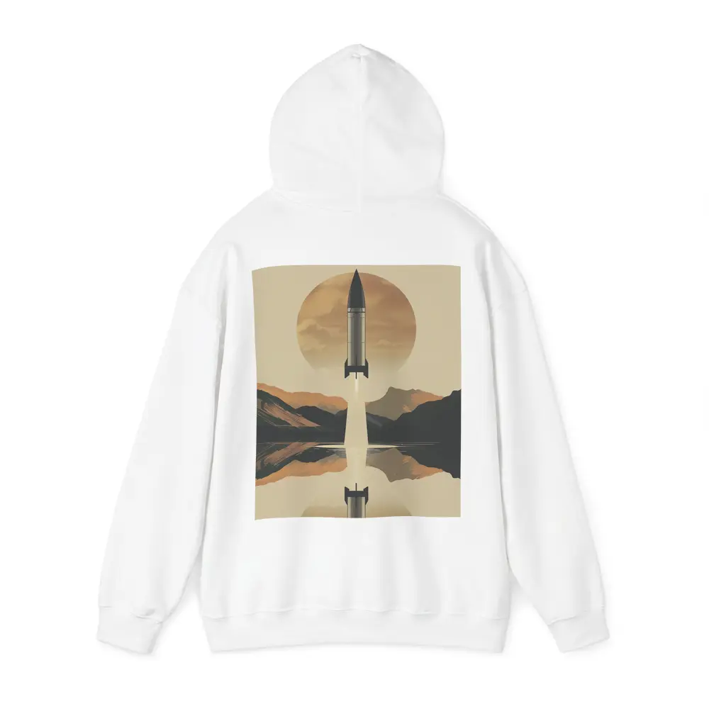 Retro Rocket Launch Mountain Lake Reflection – Hoodies