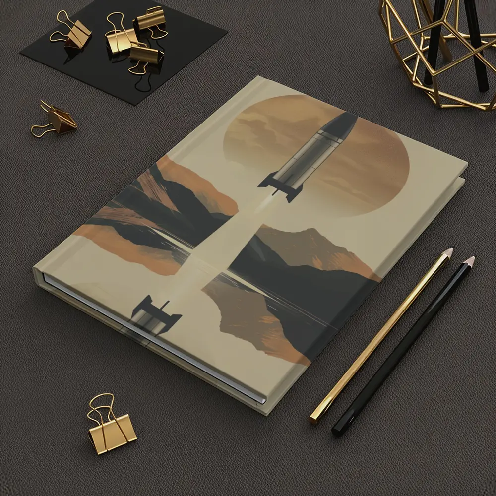 Retro Rocket Launch Mountain Lake Reflection – Notebooks