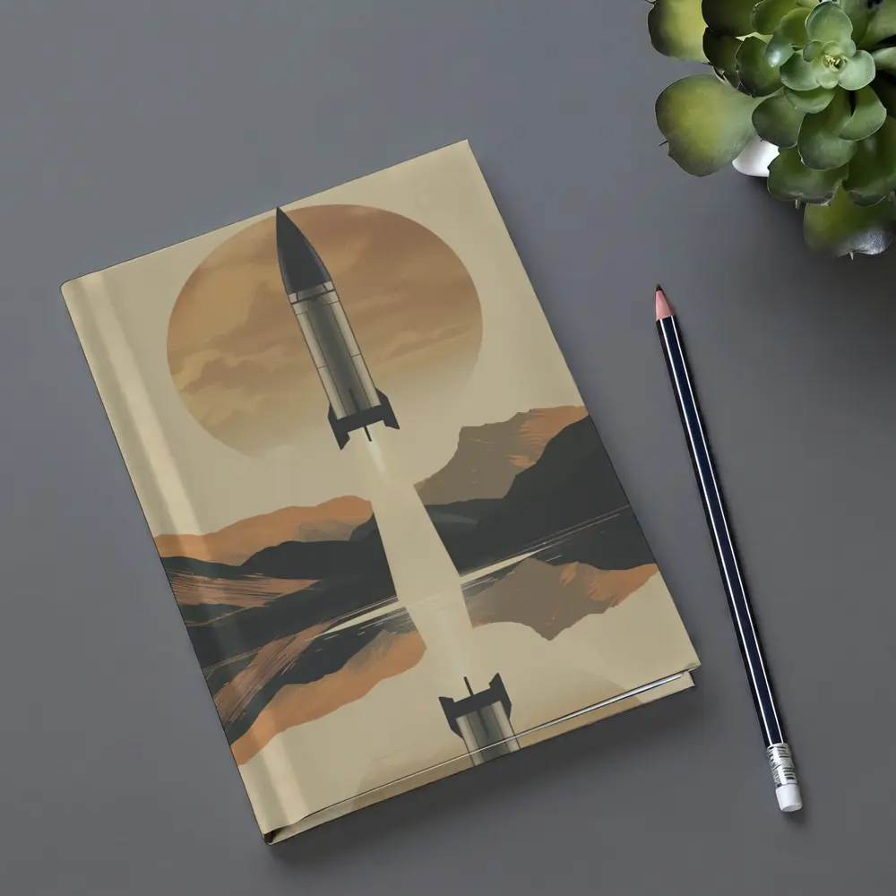 Retro Rocket Launch Mountain Lake Reflection – Notebooks