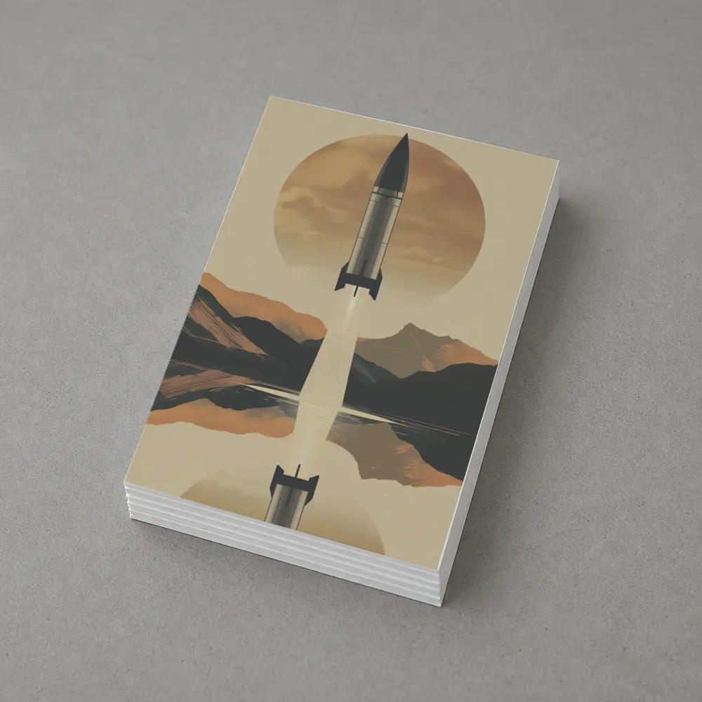 Retro Rocket Launch Mountain Lake Reflection – Postcards
