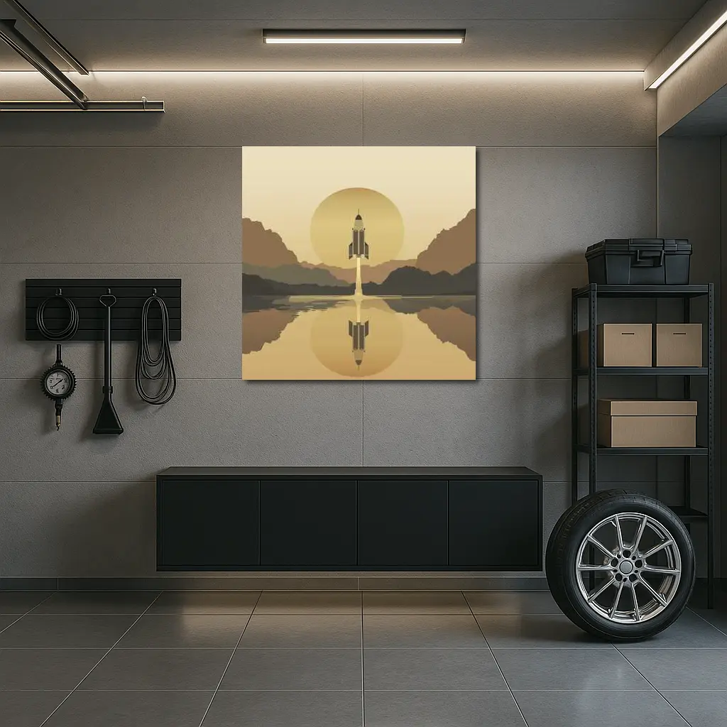 Rocket Launch Minimalist Mars Desert Landscape – Wall Art