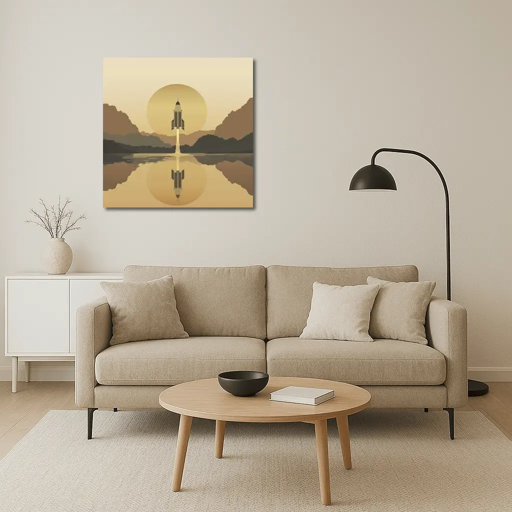 Rocket Launch Minimalist Mars Desert Landscape – Wall Art