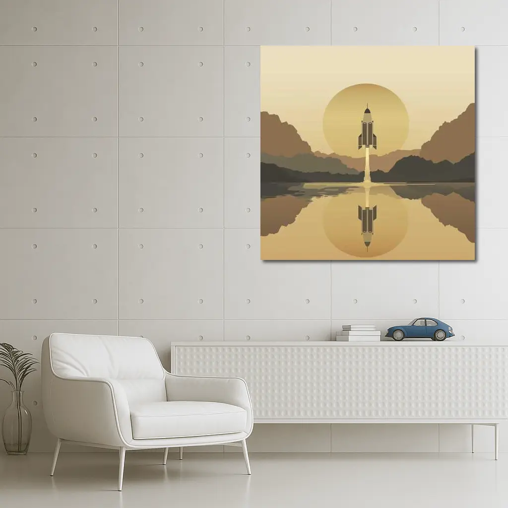 Rocket Launch Minimalist Mars Desert Landscape – Wall Art