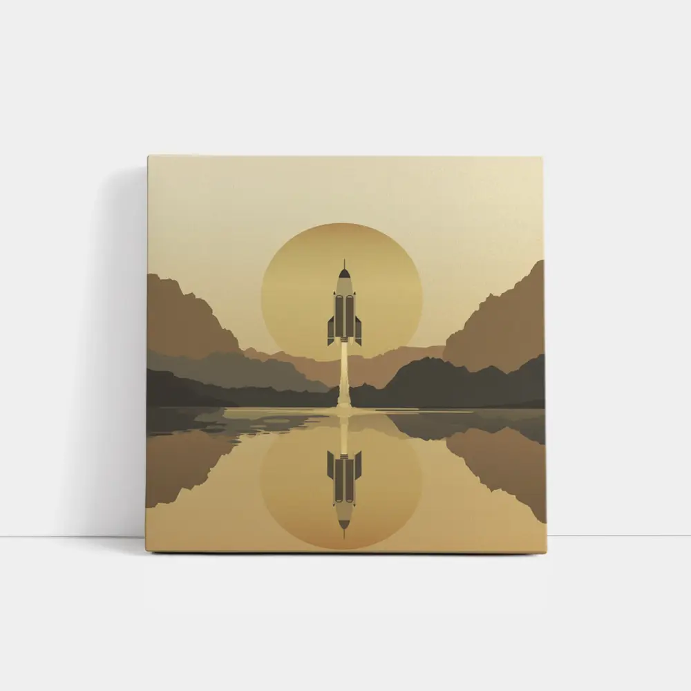 Rocket Launch Minimalist Mars Desert Landscape – Wall Art