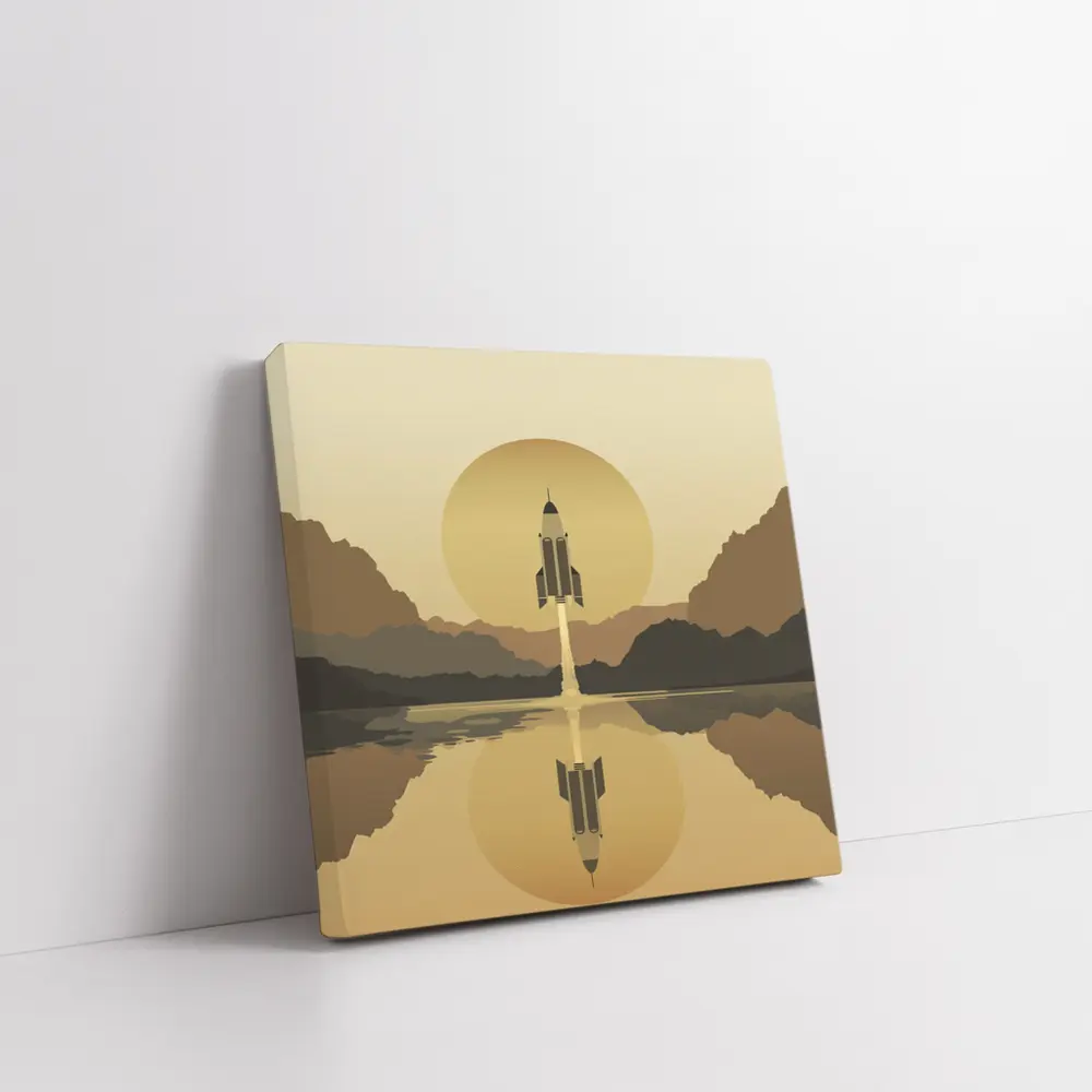 Rocket Launch Minimalist Mars Desert Landscape – Wall Art