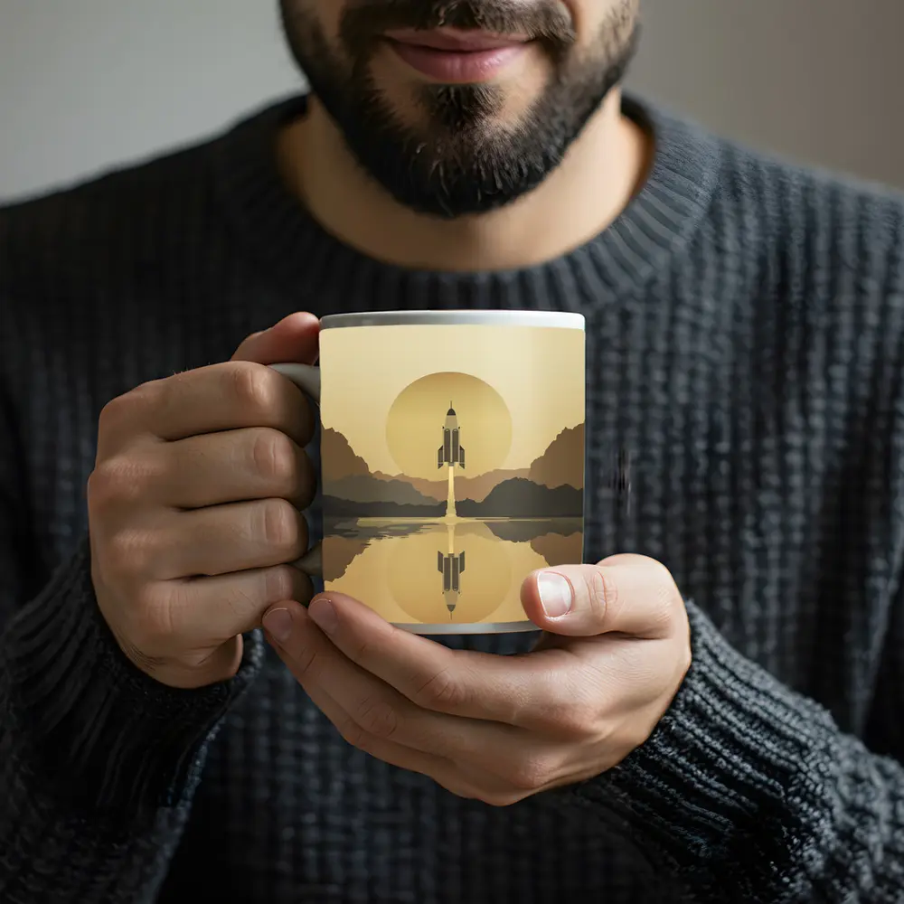 Rocket Launch Minimalist Mars Desert Landscape – Mugs