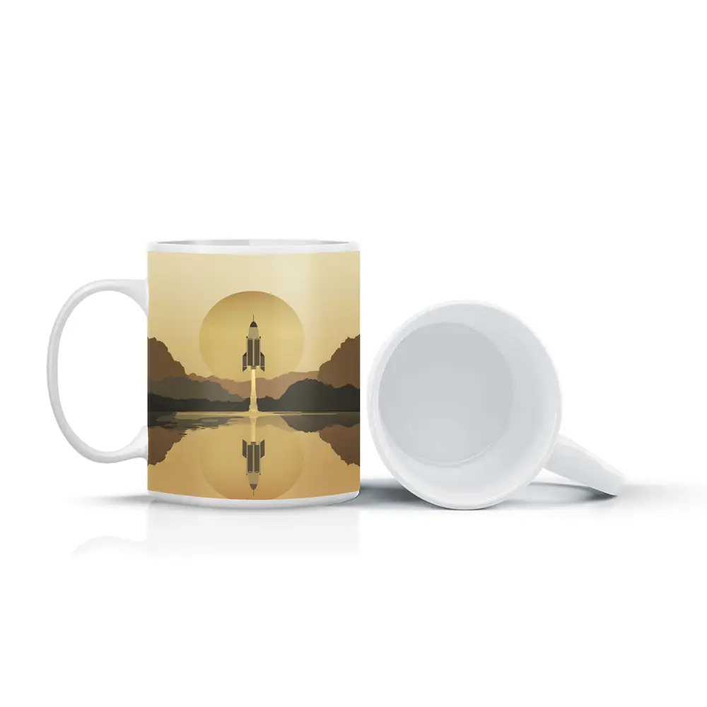 Rocket Launch Minimalist Mars Desert Landscape – Mugs